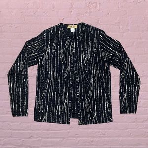Y2K Abstract Black White Button Front Cardigan M